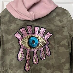 Caslon Camouflage Jacket with Pink Evil Sequin Eye